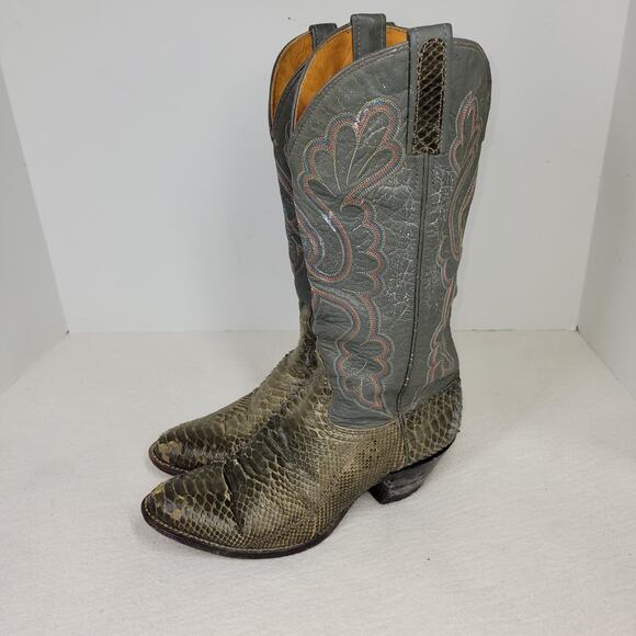 J Chisholm Boots Womens Sz 7.5M Gray Rodeo Western Python Snakeskin Leather Boot - Picture 9 of 16